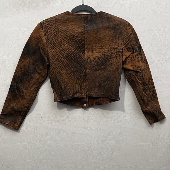 Vintage 80’s Firenze Brown Tan Cropped Genuine Leather Jacket L - Picture 2 of 12